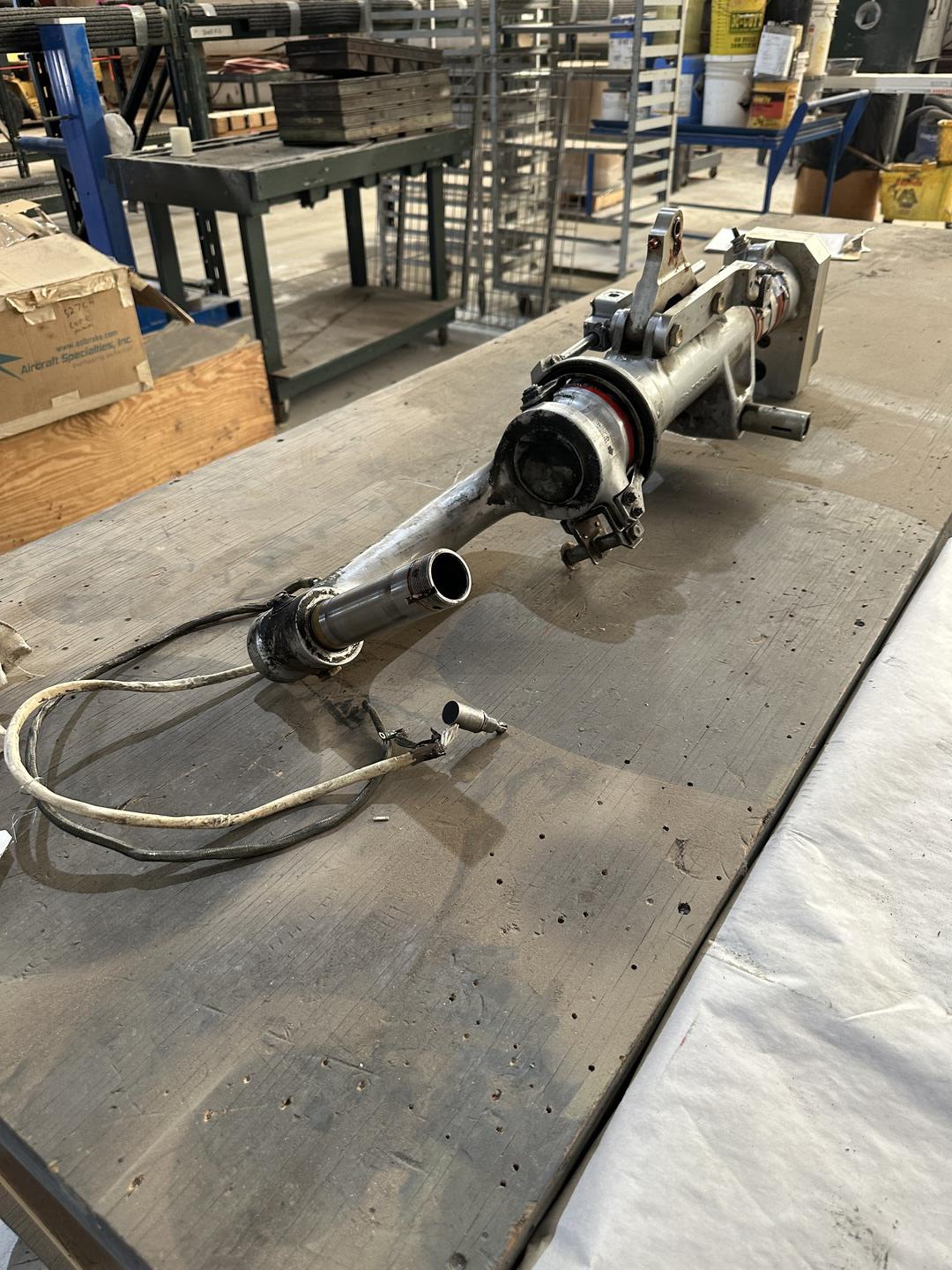 Landing gear strut in workshop